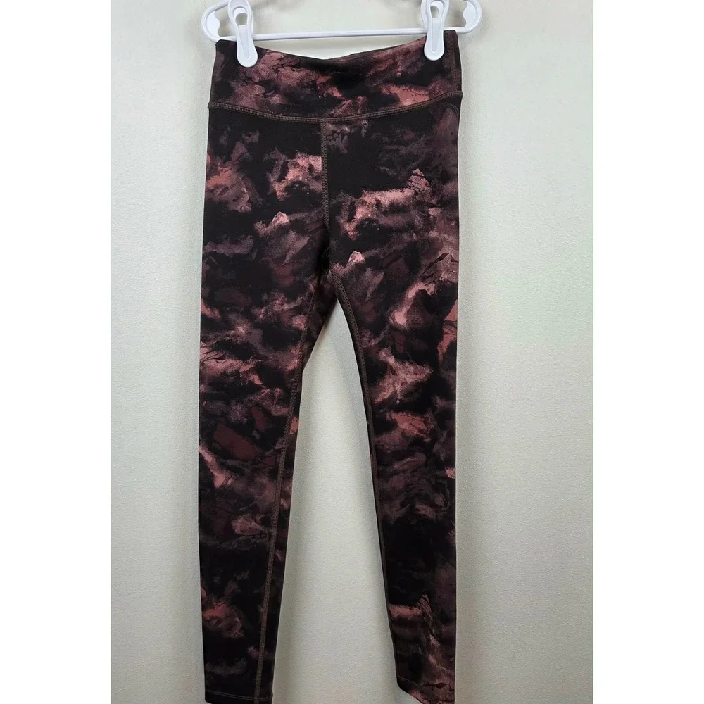 Athleta Girl High Rise Printed Chit Chat Tight Leggings Brown Pink M 8-10